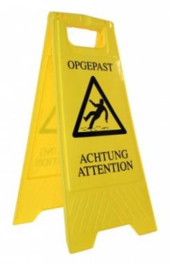Waarschuwingsbord tweezijdig en meertalig. A-model.