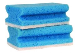 Schuurspons blauw/wit met grip, 7x14,5x4,3cm. 5 stuks.