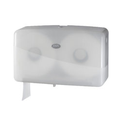 Toiletroldispenser voor de jumbo dubbel mini toiletrol, wit.